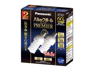 [Used] Panasonic bulb -type fluorescent lamp Park ball premier bulb 60W type equivalent base diameter 17mm cool color 2 pieces EFD15ED17H22T