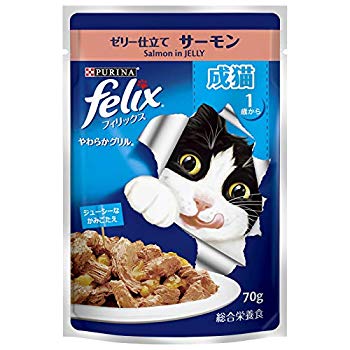 【中古】フィリックス やわらかグリル ゼリー仕立て キャットフード サーモン 成猫用 70g×12袋入 (まとめ買い)