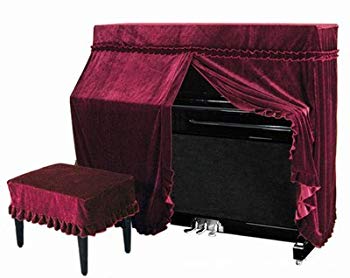 [Used] Velvet European -style piano cover with chair cover 2 -piece set with wooden mini clip