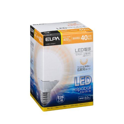 [New] ELPA LED bulb mini ball bulb 40W type E26 G70 Light bulb color LDG5L-G211