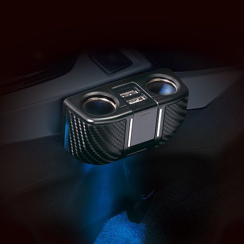 [New] Carmate car socket 2 consecutive flat cord 2 units USB 2.4A Carbon style DZ322