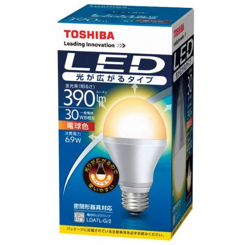 [New] Toshiba e-Core (e-core) LED bulb general bulb type 6.9W (type that spreads light, support for closed equipment, E26 base, 390 lumen, light bulb color) LDA7L-G/2