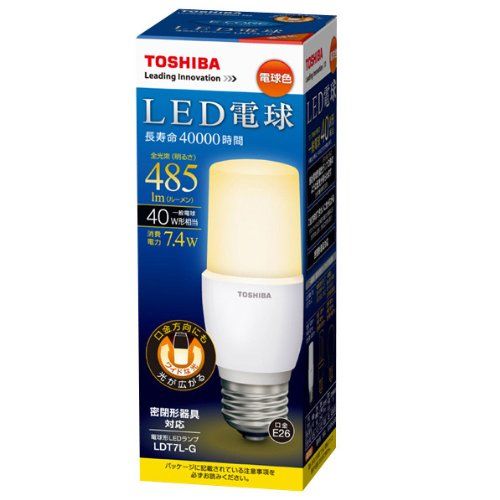 [New] Toshiba E-CORE LED bulb T type 7.4W (E26 base, incandescent light bulb 40W equivalent, 485 lumen, light bulb color) LDT7L-G