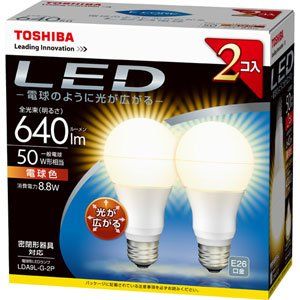 [New] Toshiba e-Core (e-core) LED bulb general bulb type 8.8W (Light spreads, incandescent bulb 50W equivalent, 640 lumen, light bulb color) [2 pieces] LDA9L-G-2P