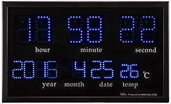 [Used] (Unused / Unopened) Felio (Ferrio) Digital Wall Wall Clock Agira Blue LED LED display Calendar / Temperature display Black FEW120BK