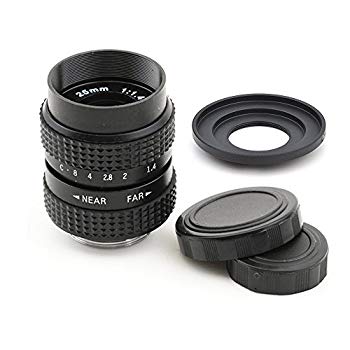 [Used] (Bashpo) PIXCO CCTV lens 25mm F/1.4 C Mount TV Camera Lens -Micro Four Thirds Camera (Black) +C Mount Adapter For Shooting (