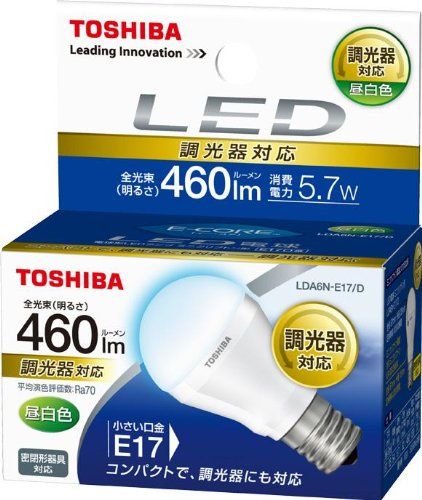 [New] Toshiba e-Core (e-core) LED light bulb mini crypton type 5.7W (dimming compatible type, adaptive equipment compatible, fintress structure, E17 base, small bulb 40W equivalent, 460