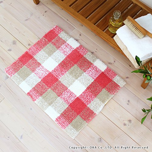 [New] Okabas mat Dry good harmony check water absorption antibacterial deodorant red approx. 45 × 60cm