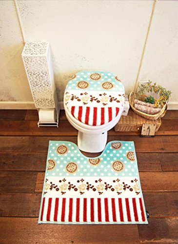 [New] Al mode toilet 2 -piece set toilet lid & mat cookie pattern